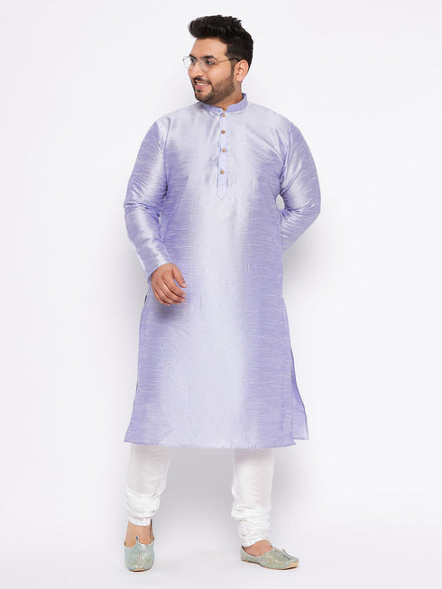 Jashvi Men's Plus Size Lavender Silk Blend Kurta And White Pyjama Set